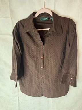 Lemon Grass Brown Embroidered Men's Button-Down Shirt